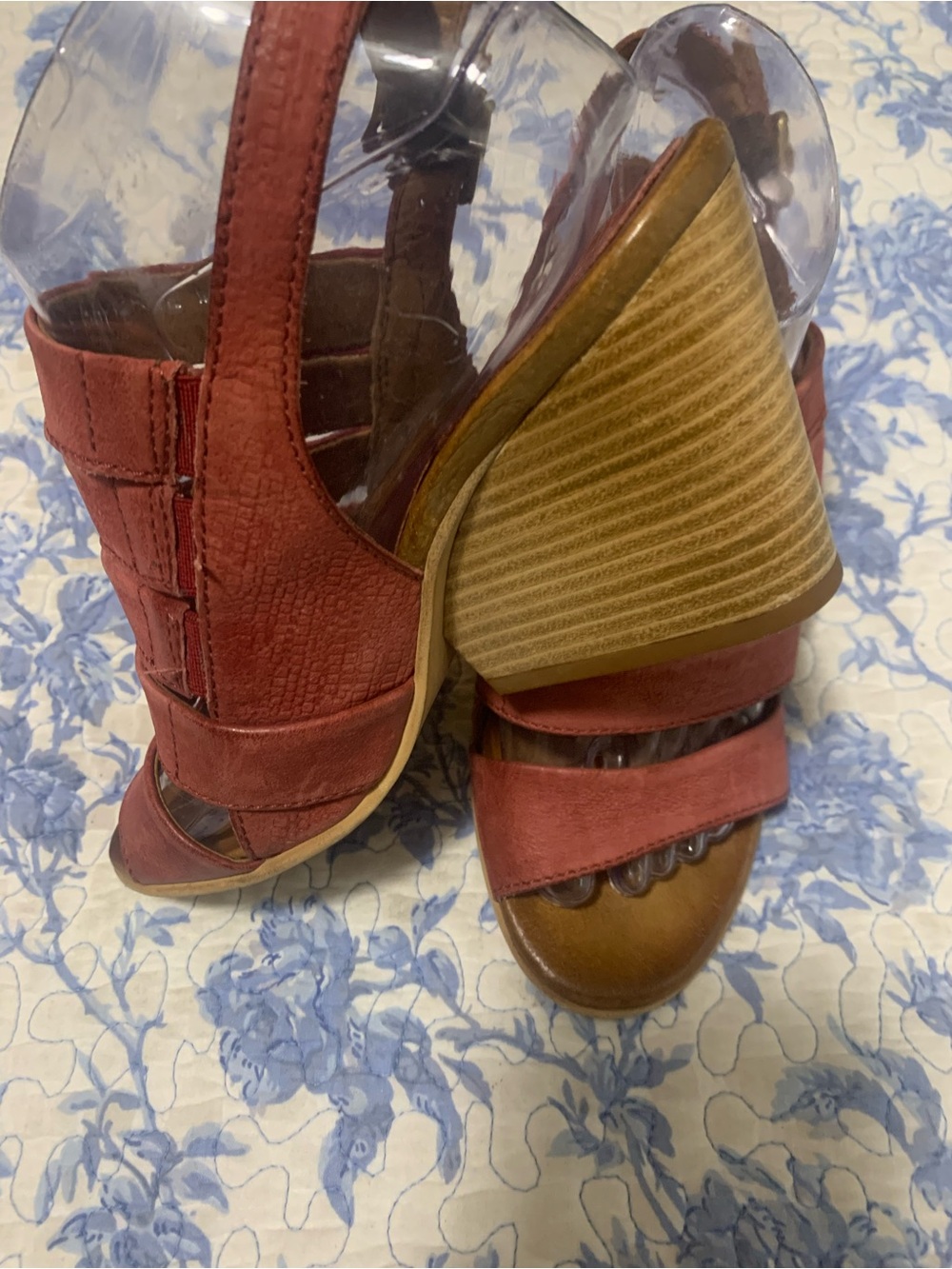 Miz Mooz Coral Red Leather Wedge Sandals